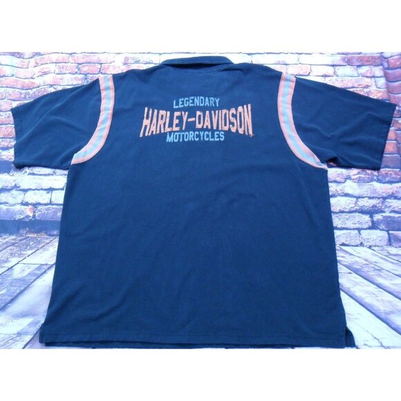 Harley-Davidson Men's 2XL Polo Shirt Black & Orange Cotton/Polyester Legendary M - Picture 2 of 10
